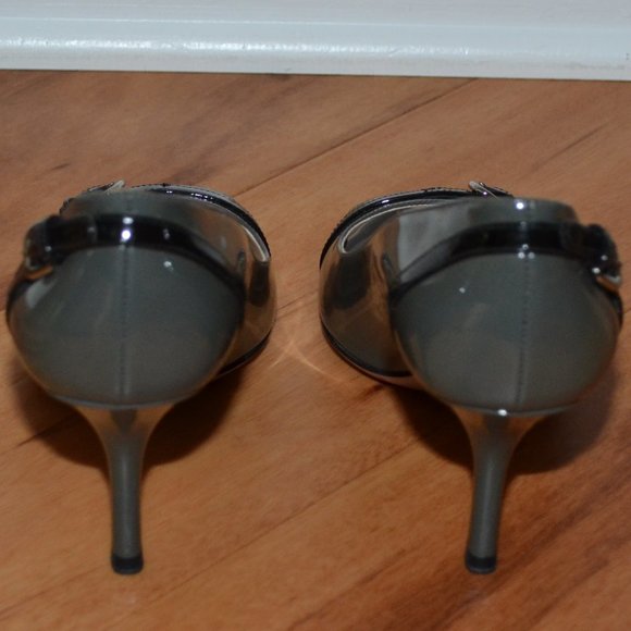 Prada Calzature Donna Patent leather Nebbia Gray Peep Toe Pumps Italy - Picture 5 of 15